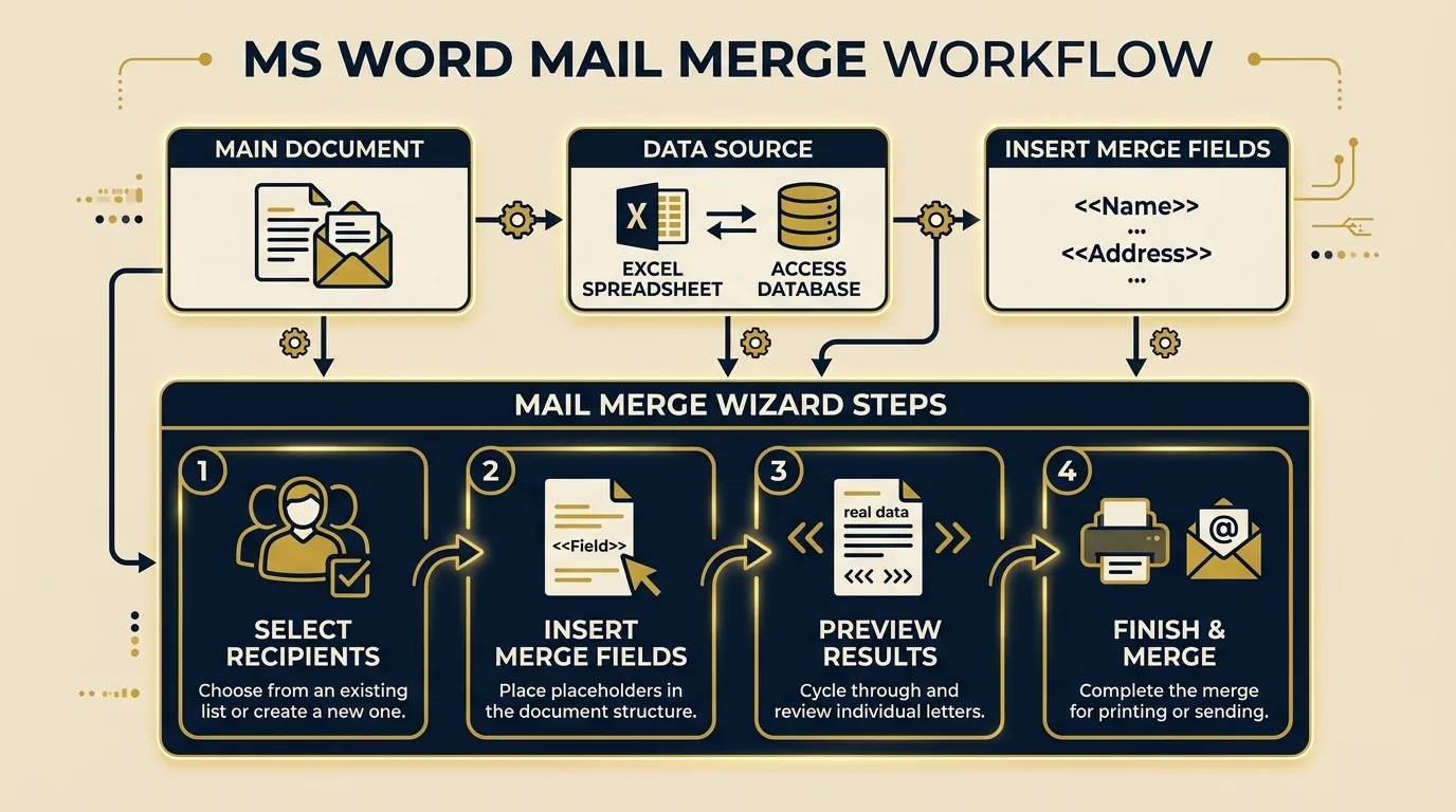 MS Word Mail Merge Workflow Diagram