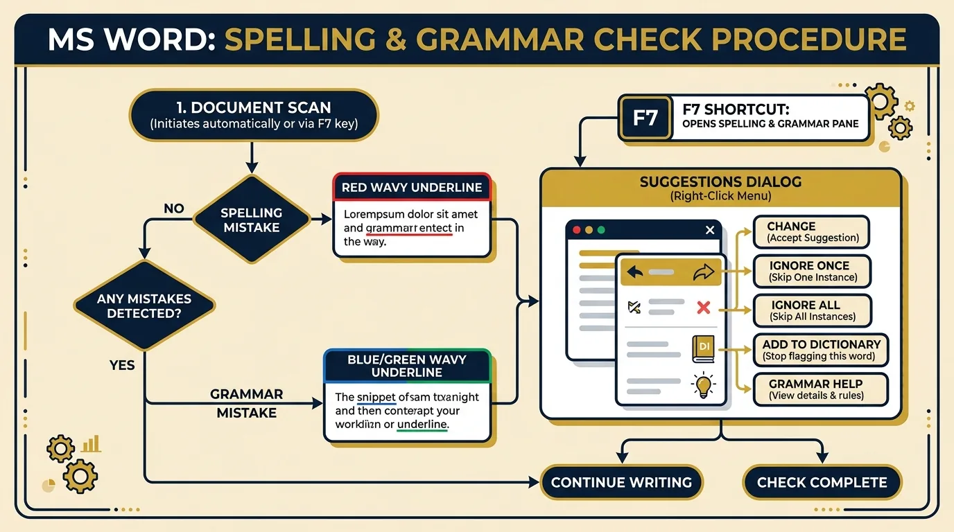 MS Word Spelling and Grammar Check Procedure Flowchart Diagram